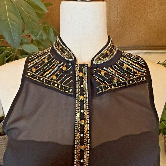 Vintage Y2K Guess Los Angeles Top Size Small Sheer Black Metallic Beading Sexy - Picture 2 of 12